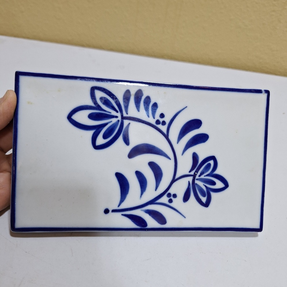 Portugal Hand Painted Ceramic Backsplash Wall Tile Blue White Floral Decorative